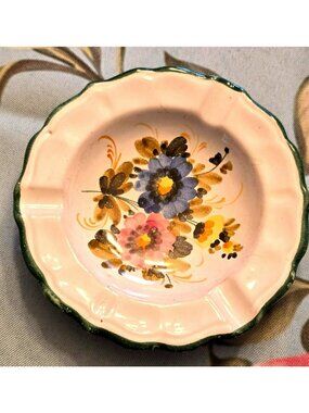 Vintage Ashtray Hand-Painted Italian Ceramic Dish With Floral Design JH8016